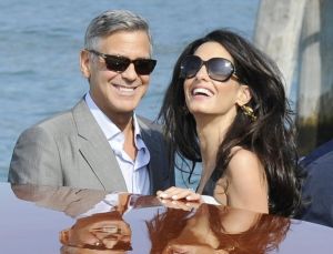 George Clooney and Amal Alamuddin - wedding Venice - black and white dress - September 2014.jpg